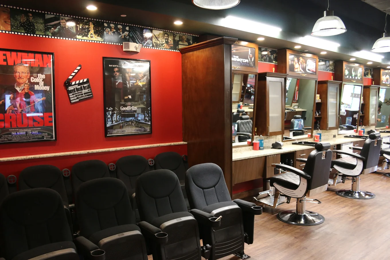 Cinema-Style Theater Seating Area with Movie Posters